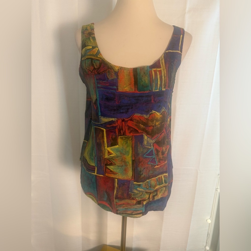 Vintage 90s Granite Abstract Art Print Tank Top Rayon Medium Made in USA